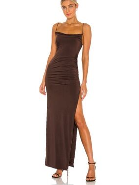 Lovers + Friends Brown Odessa Gown Dress with Side Slit